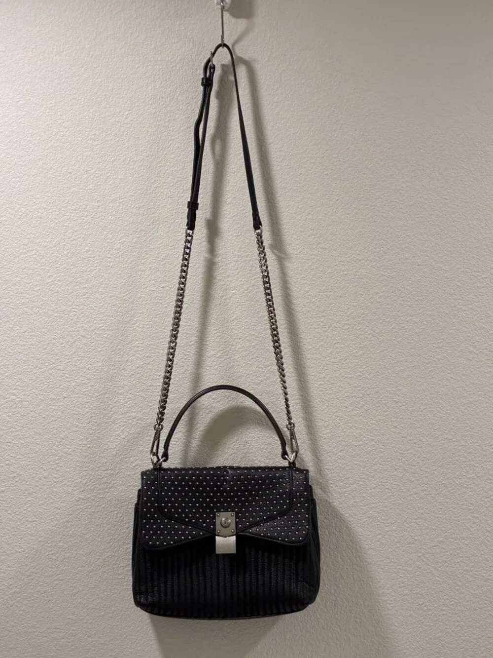 Studded Black Leather Shoulder Bag - Women